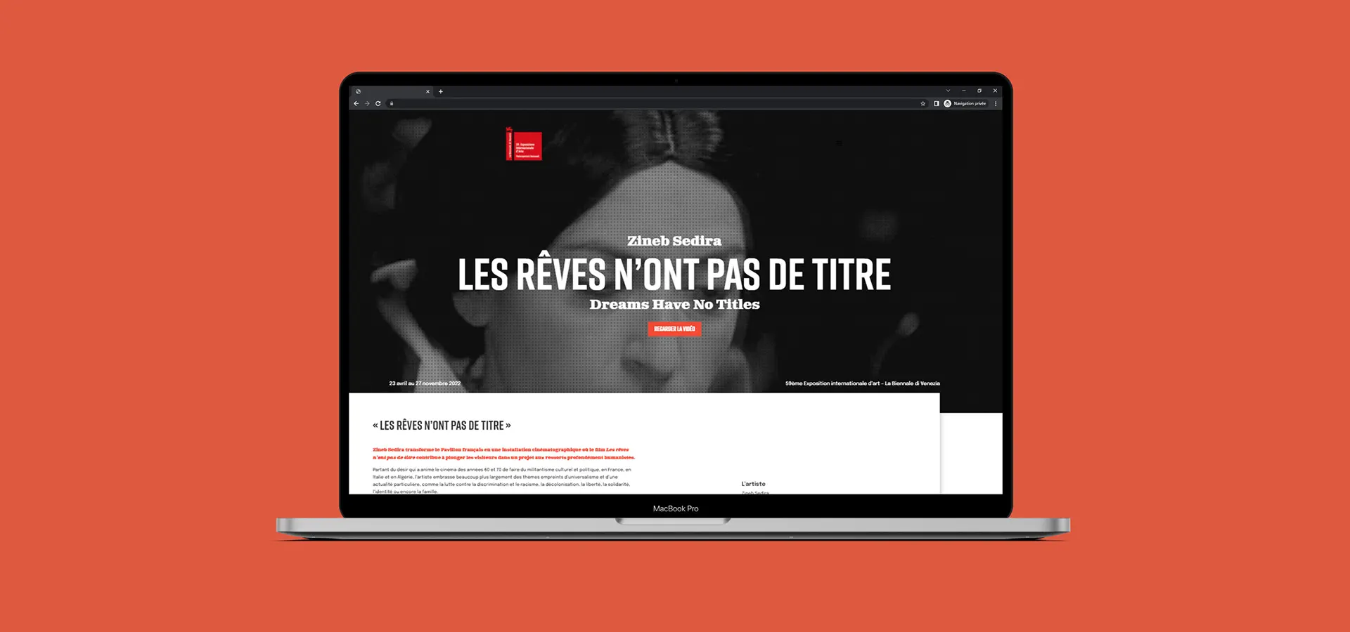 Illustration du projet Biennale de Venise montrant un mockup de leur site web