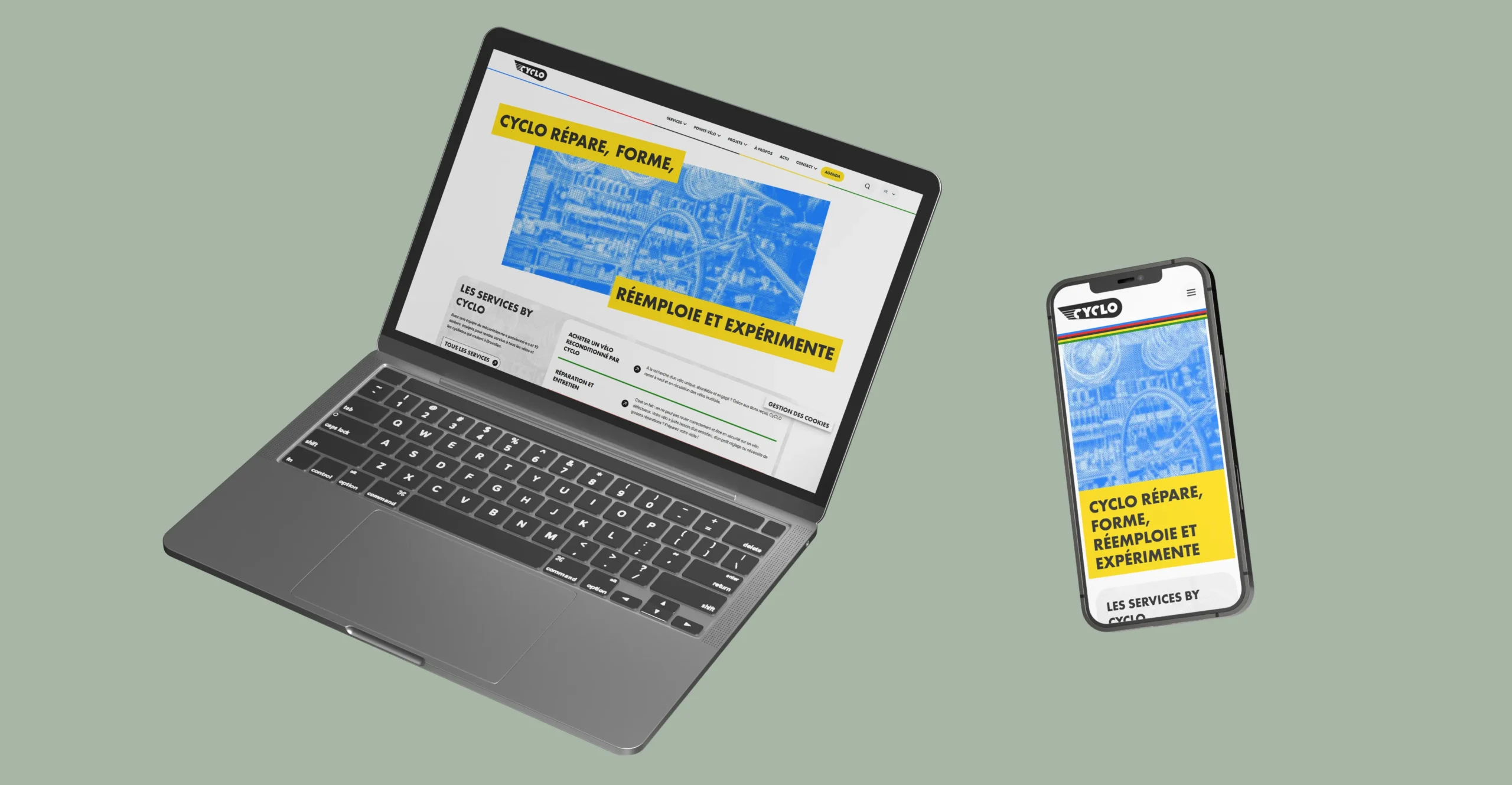 Illustration du projet Vélo Laeken montrant leur logo en blanc sur fond vert